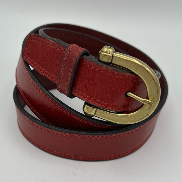 Fossil Accessories - VTG Red Genuine Leather Fossil Brass Buckle Belt Size L 36-40”